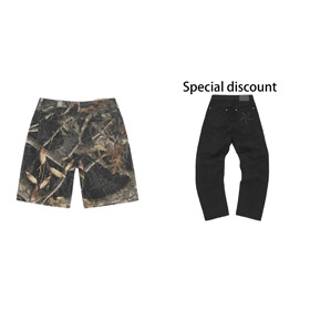 Corteiz star-patterned jeans and floral leaf-patterned capri pants-4949